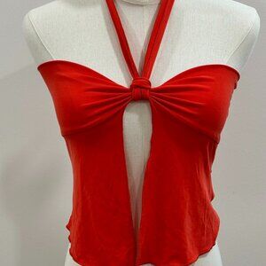 Edikted Reddish-Orange Halter Tie-Back Top – Size M
